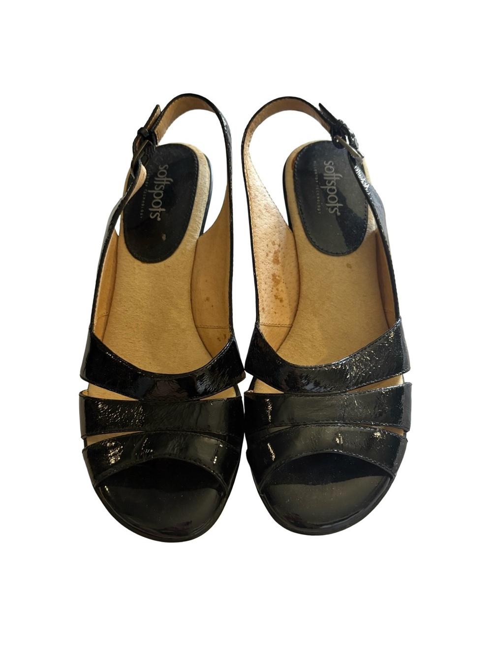 Softspots Black Patent Open-Toe Slingback Sandals
